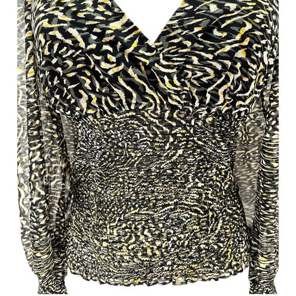 Steve Madden Shannon Chiffon Smocked Blouse Long Sleeve Black Womens Size M NWT - Picture 5 of 13